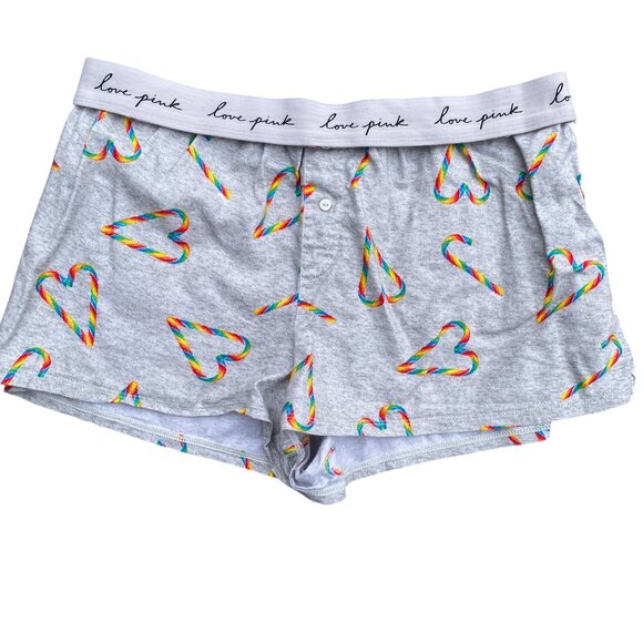 PINK Victoria's Secret Rainbow Candy Cane Heart Sleep Short Festive Loungewear-M - Picture 12 of 12